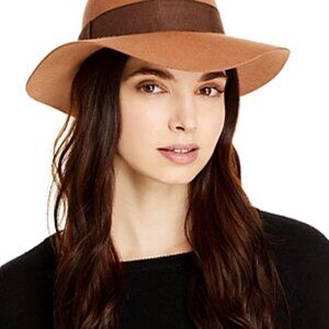 Bloomingdales Aqua Wool Hat 100% Exclusive Brown Camel Grosgrain Ribbon Italy